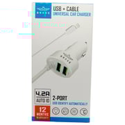 Brave Universal Car Charger USB With Cable - White
