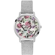 Guess Mariposa Silver Leather Analog Watch For Women GW0008L1