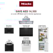 Miele KM7575FR Induction Built In Hob Discovery Set (H22651B Oven + DA3496 Hood + M2230 Microwave Oven + G4263SCVI Dishwasher + KFNS37432ID Bottom Freezer)