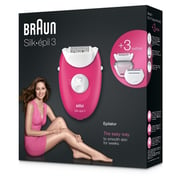 Braun Silk-Epil 3 Epilator Raspberry Pink With 3 Extras 3-410
