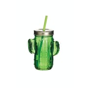 BarCraft 400ml Glass Cactus Drinks Jar with Straw Gift Tagged