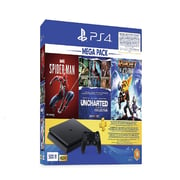 Sony PlayStation 4 Slim Console 500GB Black - Middle East Version + Spider-Man Game + Uncharted The Nathan Drake Collection Game + Ratchet & Clank Game + 3 Months PlayStation Plus Membership