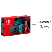 Nintendo Switch V2 32GB Neon Blue/Red Middle East Version + 2 Assorted Games