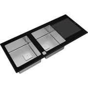 TEKA Inset Glass Sink With Two Bowls And One Drainer Diamond Rs15 Black