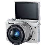 هيكل كاميرا كانون رقمية طراز EOS M100 بدون مرآة أسود مع عدسة EF-M مقاس 15-45 مم ومثبت صورIS وتقنية STM.