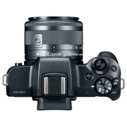 كاميرا كانون رقمية طراز EOS M50 بدون مرآة سوداء مع عدسة EF-M مقاس 15-45 مم وفتحة بؤرة f/3.5-6.3 مزودة بتقنية STM.