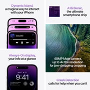 هاتف أبل آيفون 14 برو ماكس سعة 1 تيرا بلون أرجواني، إصدار الولايات المتحدة (ثنائي الشريحة الإلكترونية وبدون شريحة فعلية)