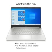 HP (2019) Laptop - 10th Gen / Intel Core i5-1035G1 / 14inch HD / 256GB SSD / 8GB RAM / Windows 10 Home / Silver - [14-DQ1059WM]