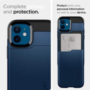 غطاء حماية رفيع ارمور CS مصمم لجهاز iPhone 12 Mini مع فتحة لبطاقات الائتمان من سبيجين - أزرق داكن