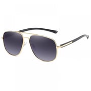 Nalanda Men's Classic Polarized Aviator Sunglasses With UV400 HD Lens Square Metal Frame, Double Bridges Glasses For Outdoor Travel Driving Daily Use Etc.(Gold & Grey-2030)