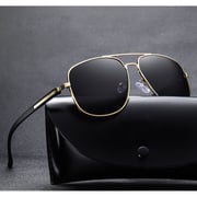 Nalanda Men's Classic Polarized Aviator Sunglasses With UV400 HD Lens Square Metal Frame, Double Bridges Glasses For Outdoor Travel Driving Daily Use Etc.(Gold & Grey-2030)