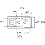 TEKA Reversible Matte One‑Bowl Sink with Aux & Drainer - Starbright 60 E‑Xn 1½B