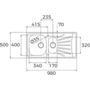 TEKA Reversible Matte One‑Bowl Sink with Aux & Drainer - Starbright 60 E‑Xn 1½B