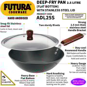 Hawkins Futura Hard Anodised Deep-Fry Pan (Kadhai) Flat Bottom With Steel LID, 2.5 Litres, Black