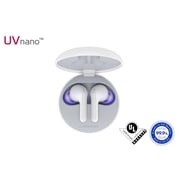LG HBS-FN6 In Ear Earbuds, Wireless Bluetooth Earbuds, UVNano 99.9% Bacteria Free Wireless Charging Case, Wireless Headphones with Dual Microphones , IPX4 Water-Resistant, White
