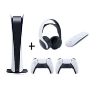 Sony PlayStation 5 Console (Digital Version) White - Middle East Version + PS5 PULSE 3D Wireless Headset + PS5 DualSense Wireless Controller + PS5 Media Remote