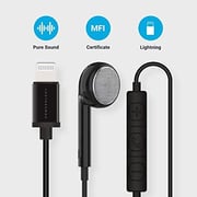 Powerology Earphone Bass Earbuds Single Mono Earphone With Mfi For Iphone XS Max, XR, X, 8 Plus, 7 Plus, iPad Pro - Black