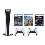 Sony PlayStation 5 Console (Digital Version) White - Middle East Version + Demon Souls + Sackboy: A Big Adventure Game + Marvel's Spider-Man: Miles Morales Game + Extra Controller