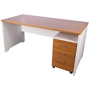 Mahmayi Zelda 246-16 Contemporary Office Desk Set with Mobile Three Drawer Filing Cabinet and Grommets - Efficient Workspace Solution for Productivity and Organization - Light Walnut/White 160cm