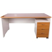 Mahmayi Zelda 246-16 Contemporary Office Desk Set with Mobile Three Drawer Filing Cabinet and Grommets - Efficient Workspace Solution for Productivity and Organization - Light Walnut/White 160cm
