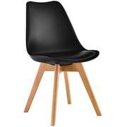 Mahmayi Eames Dining Plastic Chair Beech Wooden Legs with Pu Leather Seat-Black