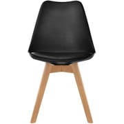 Mahmayi Eames Dining Plastic Chair Beech Wooden Legs with Pu Leather Seat-Black