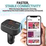 Promate Bluetooth V5.0 Car FM Transmitter, Wireless Radio Adapter Hands-Free Car Kit with Ultra-Fast Quick Charge 3.0 Port SmarTune-2+