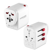 Promate Universal Travel Adapter, Worlds First Grounded Power Adapter with Resettable Fuse TripMate-PD18 White