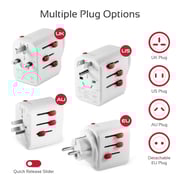 Promate Universal Travel Adapter, Worlds First Grounded Power Adapter with Resettable Fuse TripMate-PD18 White