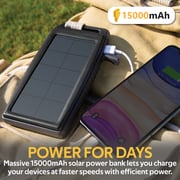Promate Solar Power Bank Portable Charger, Universal Outdoor 15000mAh Large Capacity Dual USB SolarBank-15 Black