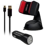 Promate DualPort Car Charger With Micro USB Cable + CarMount 3-in-1 Kit Black