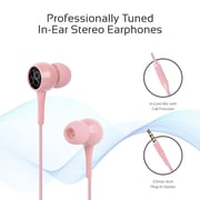 Promate 3.5mm Wired Earphones with Mic, Tangle-Free Cord and Noise-Cancellation, Bent Pink