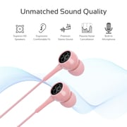 Promate 3.5mm Wired Earphones with Mic, Tangle-Free Cord and Noise-Cancellation, Bent Pink