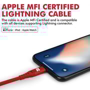 Promate MFi Certified Lightning Cable with 2.4A Charge Sync 2m Cord for iPhone 12, NerveLink-i2 Red