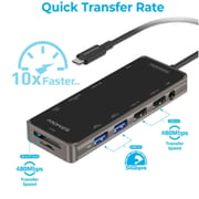 Promate- Ultra-Fast MultiPort USB-C Hub with 100W Power delivery