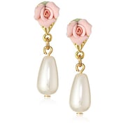1928 Jewelry Porcelain Rose Pearl Drop Earrings