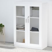Mahmayi Melamine On Mdf Carre 120 Medium Height Cabinet - Wooden Storage Cabinet With Lockable Glass Doors -W80Cms X D40Cms X H120Cms (White) ME120WH