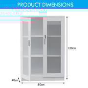 Mahmayi Melamine On Mdf Carre 120 Medium Height Cabinet - Wooden Storage Cabinet With Lockable Glass Doors -W80Cms X D40Cms X H120Cms (White) ME120WH