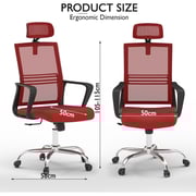 Mahmayi Sleekline 690033 Task Chair Mesh with Headrest, Red, W54 cms X D47 cms X H111-119cms, 690033_High Back_Red