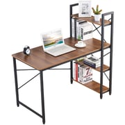 Ibama Computer Desk with 4 Tier Shelves, Work Study Gaming and Writing Table with Storage Bookshelves Modern Wood and Steel Frame Compact Home Studio Workstation