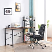 Ibama Computer Desk with 4 Tier Shelves, Work Study Gaming and Writing Table with Storage Bookshelves Modern Wood and Steel Frame Compact Home Studio Workstation