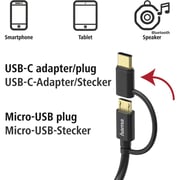 Hama 2 In 1 Micro USB Cable with USB-C Adapter 1m Black