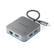 Promate 6-in 1 USB C Hub with RJ45, 87W Type-C PD, 4K HDMI Port, 3 USB 3.0 Port,Nexus-C .Grey
