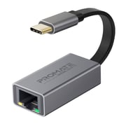 Promate High Speed Aluminum USB-C to Ethernet Adapter for MacBook Pro, Surface Book, GigaLink-C GRY
