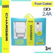 Ivon 2.4A 2USB USB Type C Charger White