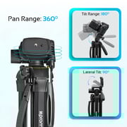 Promate Aluminium Tripod (180cm)with Panoramic Head, Bubble Level, 3 Section Leg Lock, Precise-180