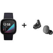 Fitbit FB512BKBK Sense Fitness Tracker Carbon/Graphite + Skullcandy S2TVWN896 Sesh Evo True Earbud Black