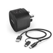 Hama Dual USB Wall Charger Black With 2-in-1 Cable 1m