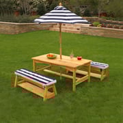 KidKraft Outdoor Table & Bench Set with Cushions & Umbrella - Navy & White Stripes