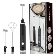 DAT Rechargeable 3 Gear Adjustable Milk Frother Handheld Electric Foam Maker Stainless Steel Whisk Mini Drink Mixer Blender with Art Stencils (Black)